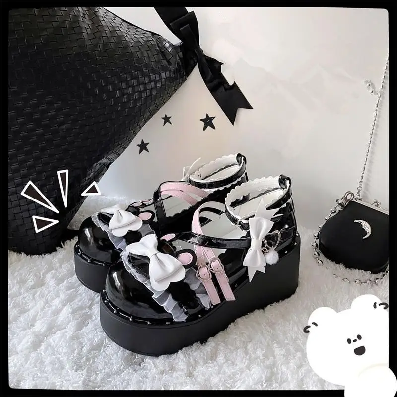 

2026 Spring Lolita Doll Feeling Lolita Shoes Cute Sweet Girl JK Leather Shoes Thick Cosplay Party Soled Women's Mary Jane Shoes