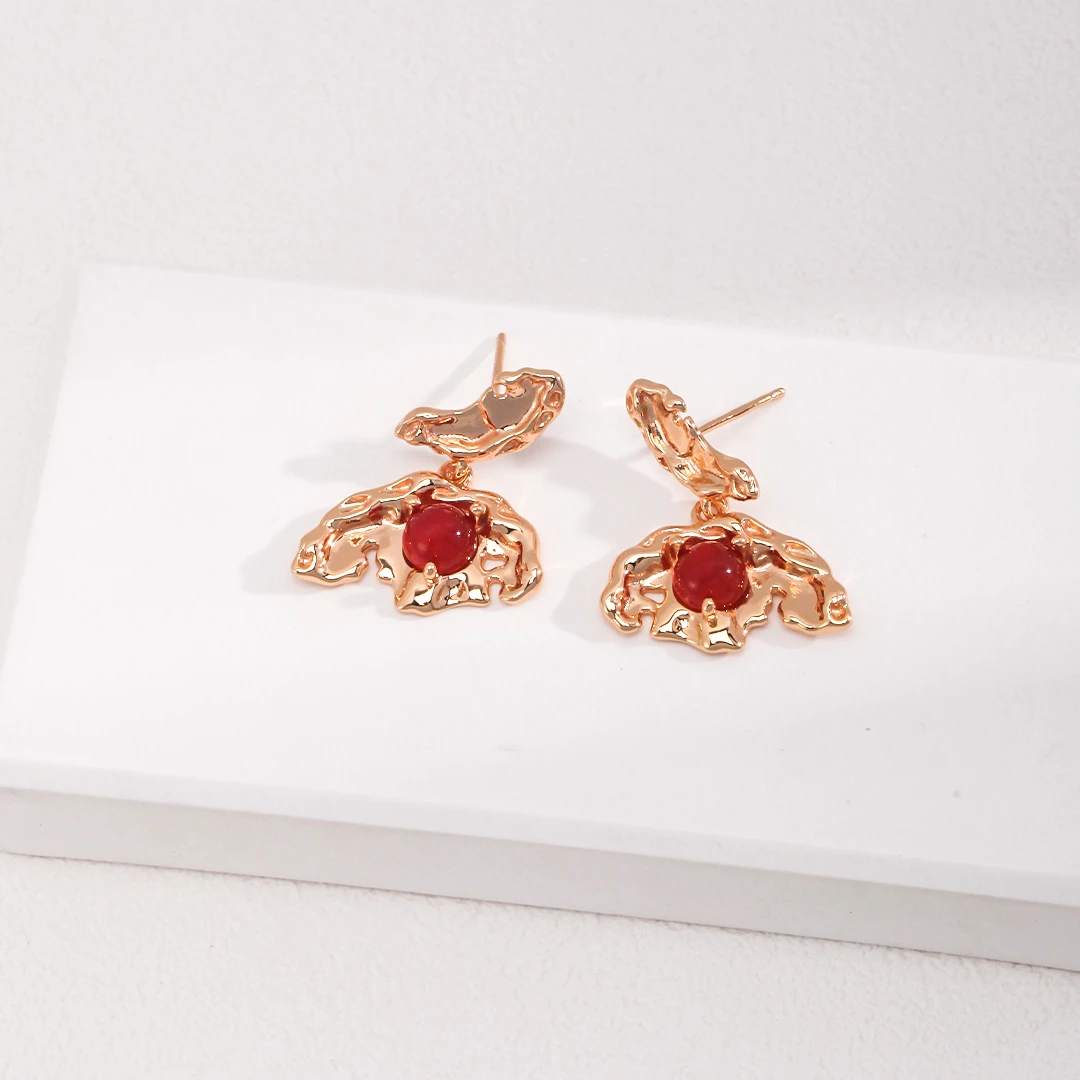 S925 pure silver plated 18K gold retro red agate butterfly shaped earrings size 25mm wide 20mm agate 6mm 100580