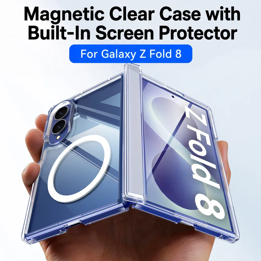 For Samsung Galaxy Z Fold 8 Wide Fold 8 Ultra Case Ultra-Thin Transparent Magnetic Wireless Charging Hinge With Tempered Film