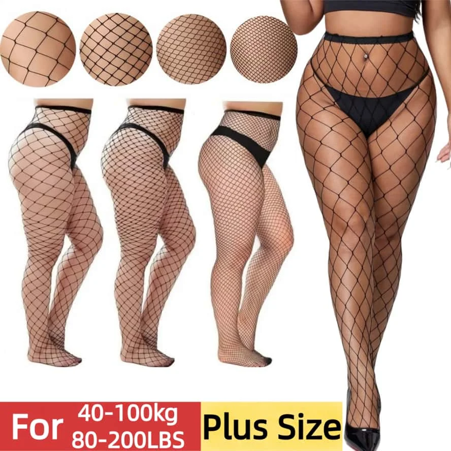 NEWJOINFUN Plus Size Women's Mesh Pantyhose Ultra Thin Elastic Large Netting Breathable Daily Wear Fishnet Stockings Tights 5XXL