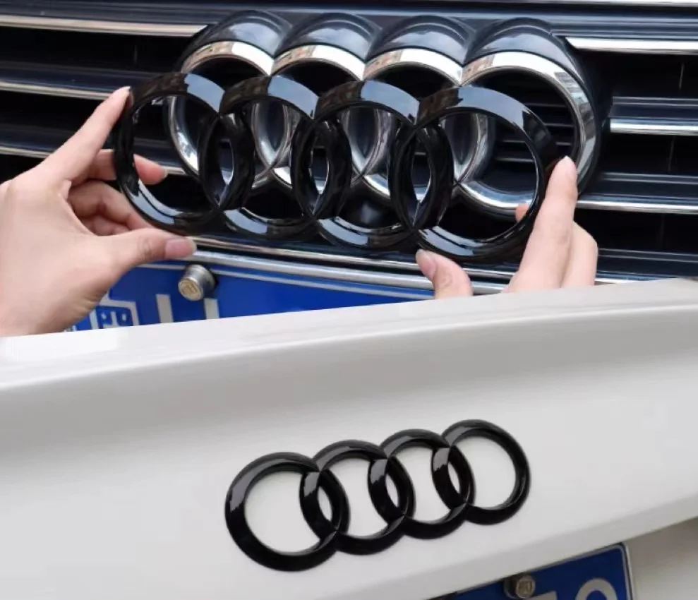 4-Ring-ABS-Autohaube vorne, Motorhaube, Grill, hinterer Kofferraum, Emblem, Logo, Abzeichen, Aufkleber, Aufkleber für Audi A3, A4, A5, A6, A7, Q2,