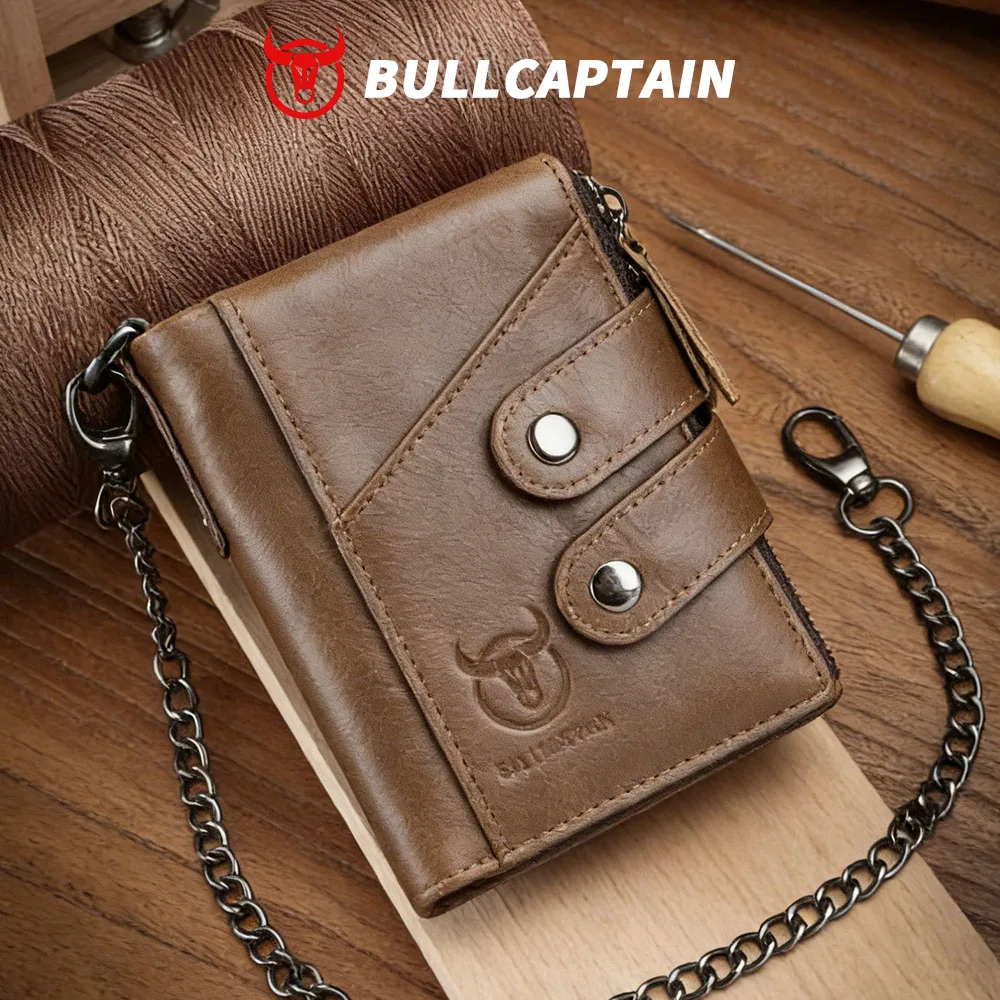 BULLCAPTAIN Men's Zipper Wallet Rfid Wallet Multifunction Storage Bag Coin Purse Wallet's Card Bags Genuine Leather Purse Male
