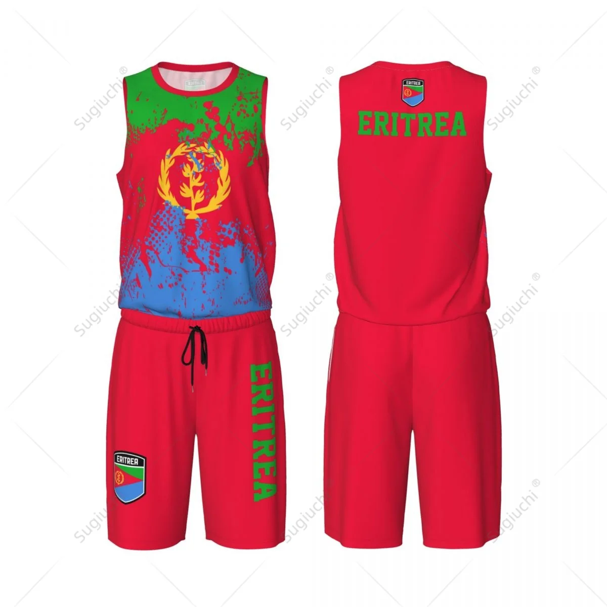 Eritrea Flag Grain Men Basketball Set Shirt & Pants Sleeveless