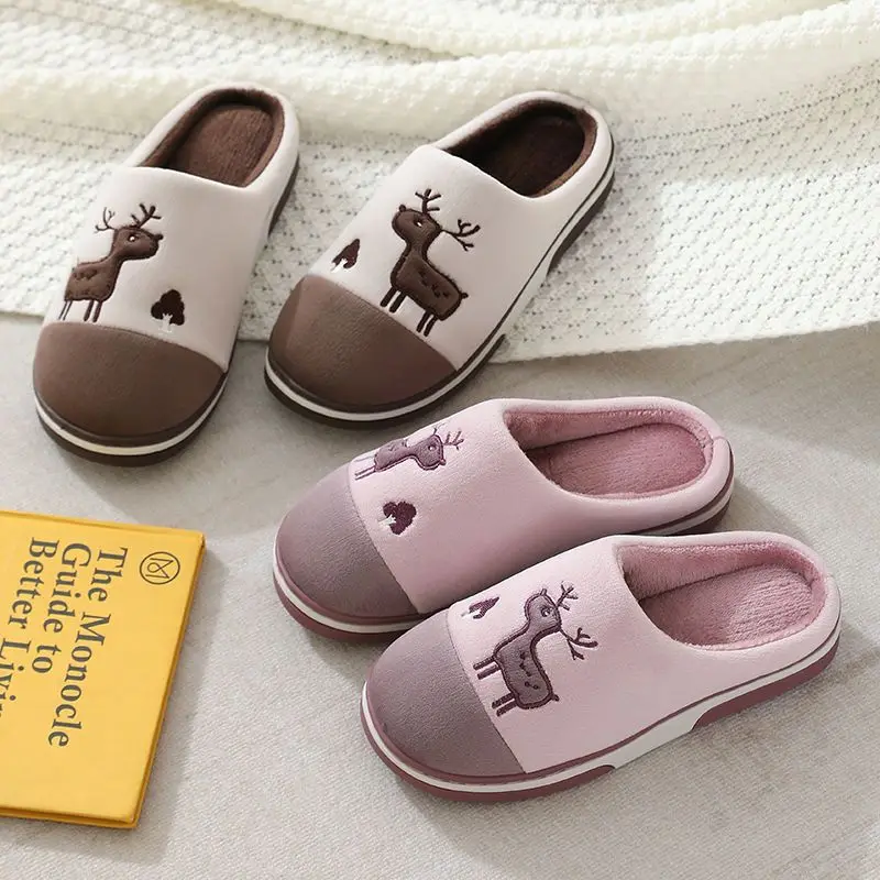 Cotton slippers for men, winter couple, thick sole, anti slip, wear-resistant, silent, large-sized home indoor slippers
