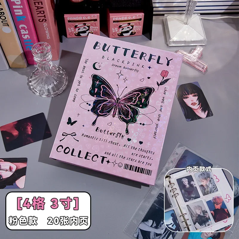 Y2K American Retro Pink Black Butterfly Card Album Aesthetic Laser Cover Girl Kpop 3-inch Photocard Collect Book 80pcs Card Slot