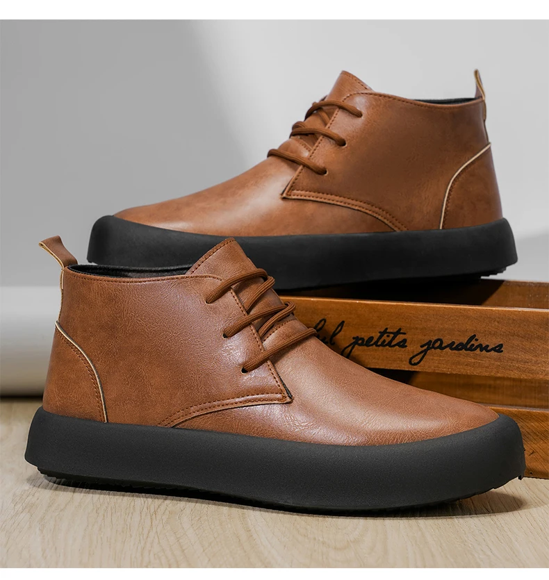 Herrenschuhe in großen Größen für Frühling und Herbst, trendige kurze Stiefel, Schuhe mit dicker Sohle, neue Herren-Lederschuhe mit mittelhohem Schaft und dicker Sohle, lässige und modische Herrenschuhe. – Detail 16