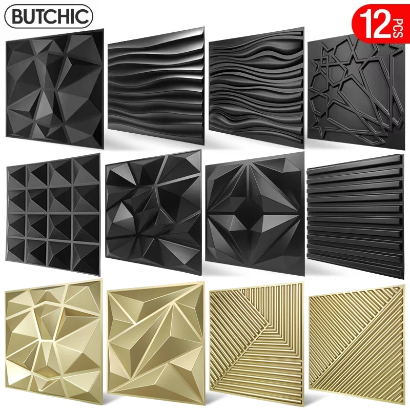 12szt 30x30cm Szampański złoty kolor 3D Panel ścienny Błyszczące złoto 3D Naklejka ścienna Ślubne tło ścienne Sztuka papieru słojowego