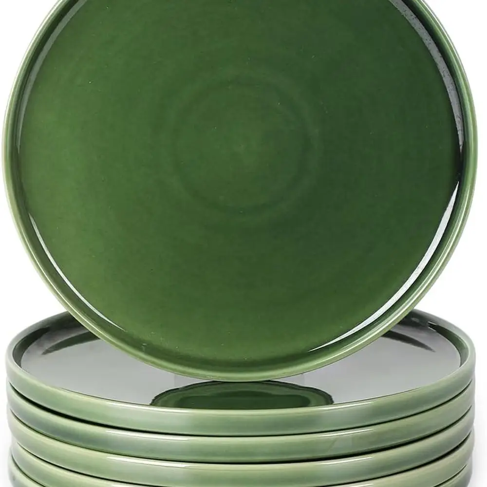 

Ceramic Salad Plates Set - Porcelain 8 Inch Flat Dessert Appetizer Plate for Lunch Home Party Restaurant - Scratch Resistant Mic