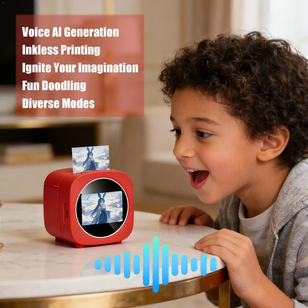 

AI-powered Mini Printer Smart Voice-activated Printer With 2.8-inch Screen Inkless Printing, Inspiring Imagination, DIY Gift
