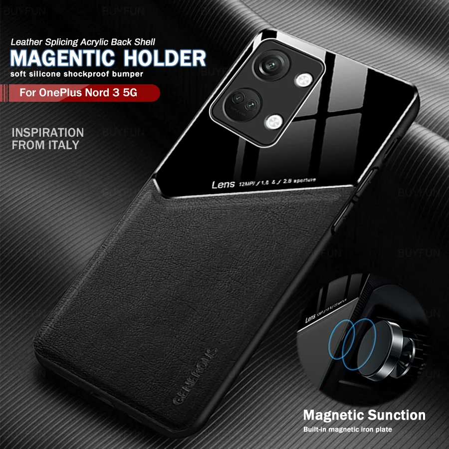 Car Magnetic Holder Leather Phone Case For OnePlus One Plus Nord3 Nord 3 5G 2023 CPH2491 6.74