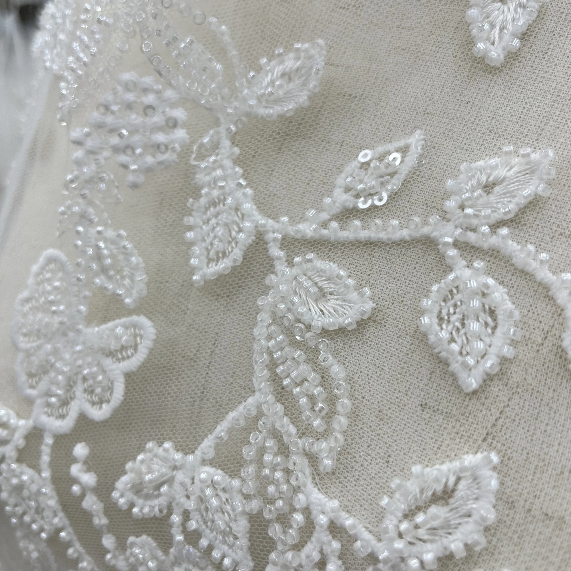 Unique Layered Design Delicate Sequins Beads Embroidery Wedding Dresses Women's Clothing Lace Fabrics