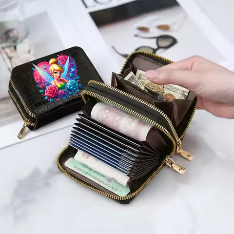 Tinker Bell Women Zipper Short Style Purse Cartoon Pattern Fashion Large Capacity Multi CardSlot Coin Purse Zipper Holiday Gift