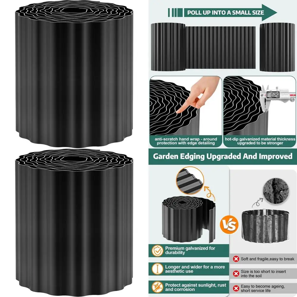 

50-футовая 8-дюймовая гофрированная металлическая садовая окантовка для газонов, клубов, дорожек и дворов (черная)