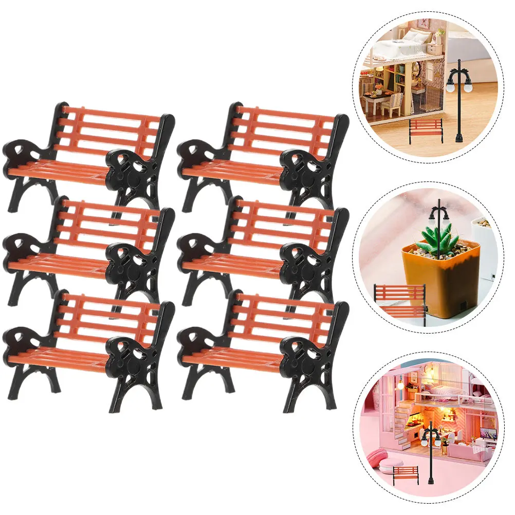 

6Pcs Chair Decorative Plastic Benches Garden Home Room Ornament Microlandscape Landscape Park Chair