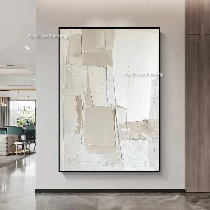 100% Handmade Mark Rothko Style Cream Block Thick Canvas Wall Art Wabi‑Sabi Impasto Abstract Oil Painting For Accent Decor