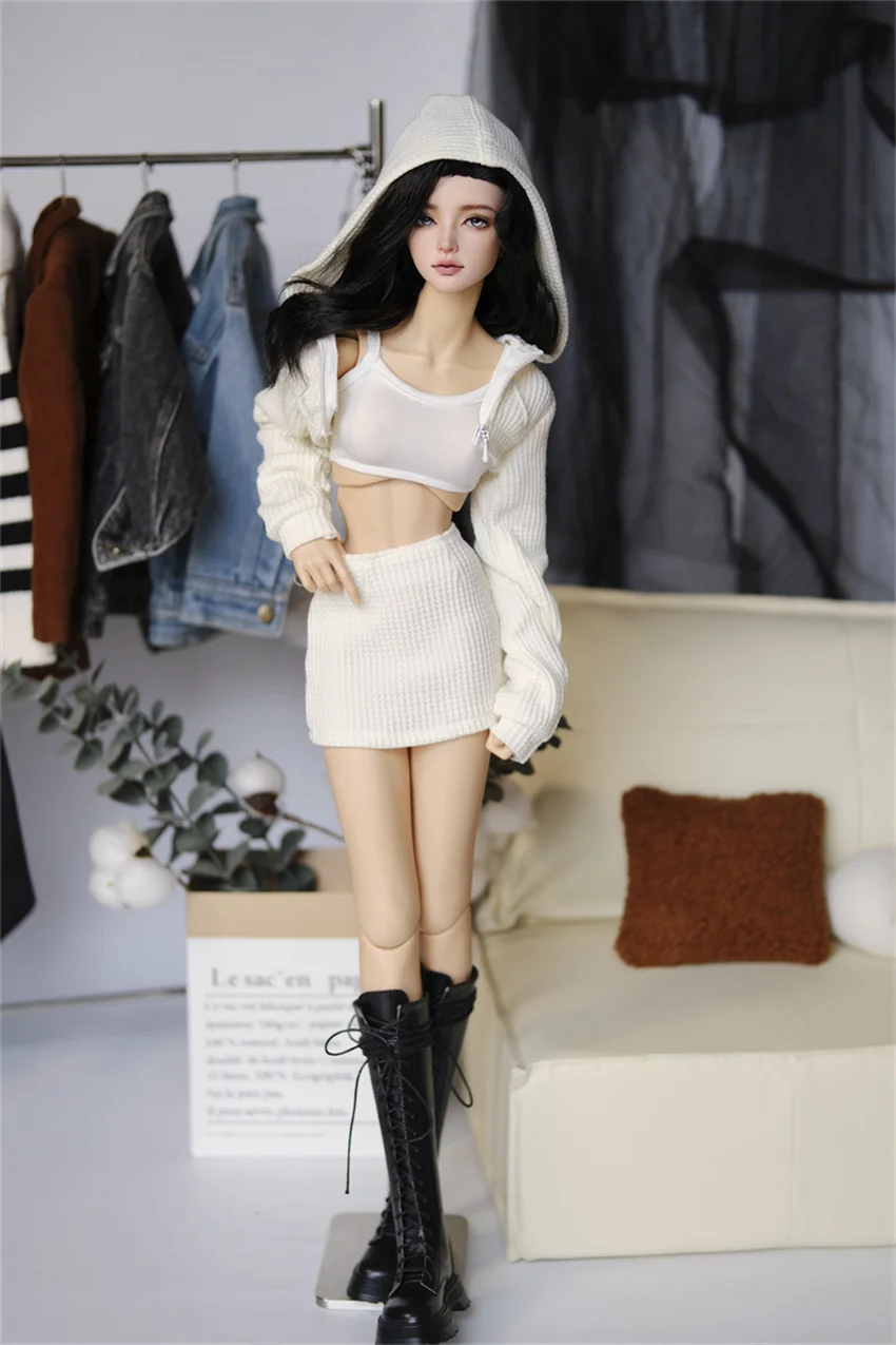 BJD Doll Clothes Girls Elegant 1/4 1/3 Hoodie Slip Dress Black White Gray Multi-color Set Cute Short Skirt Gift Doll Accessories