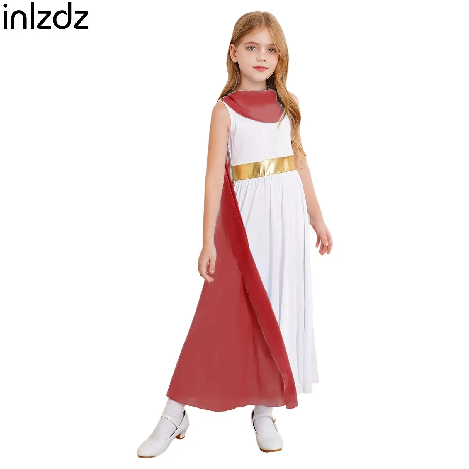

Girls Ancient Greek Princess Dress Kids Cosplay Costume Sleeveless Dress+Greek Toga Elegant Performance Dress Up Fancy Clothes