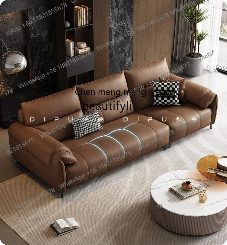 

2003 Italian minimalist leather sofa living room simple small apartment first layer cowhide new sofa