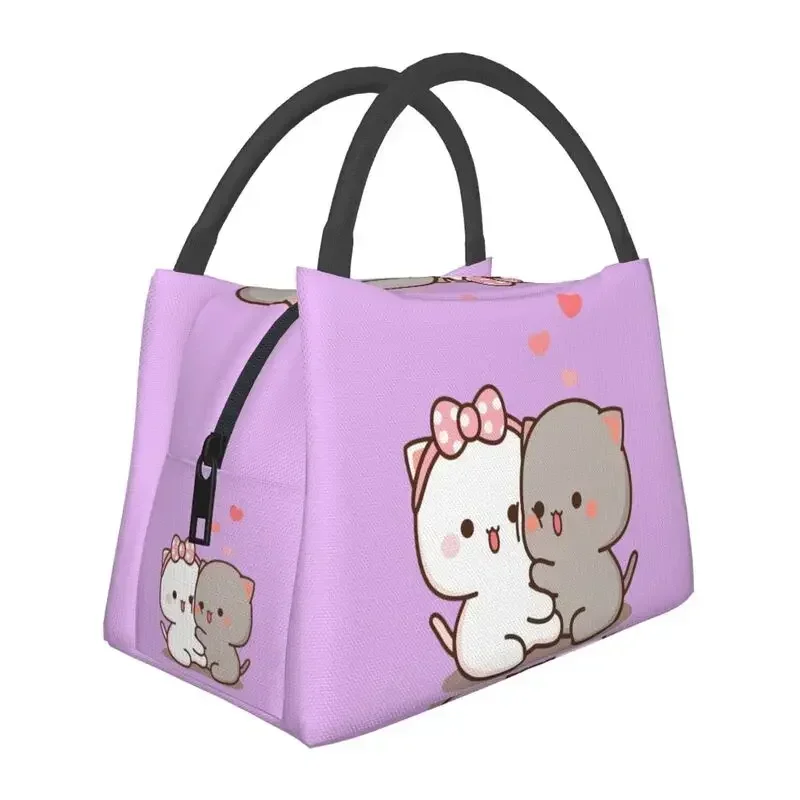 Custom Cartoon Mochi Cat Peach And Goma Lunch Bag Women Cooler Thermal Insulated Lunch Boxes for Office Travel