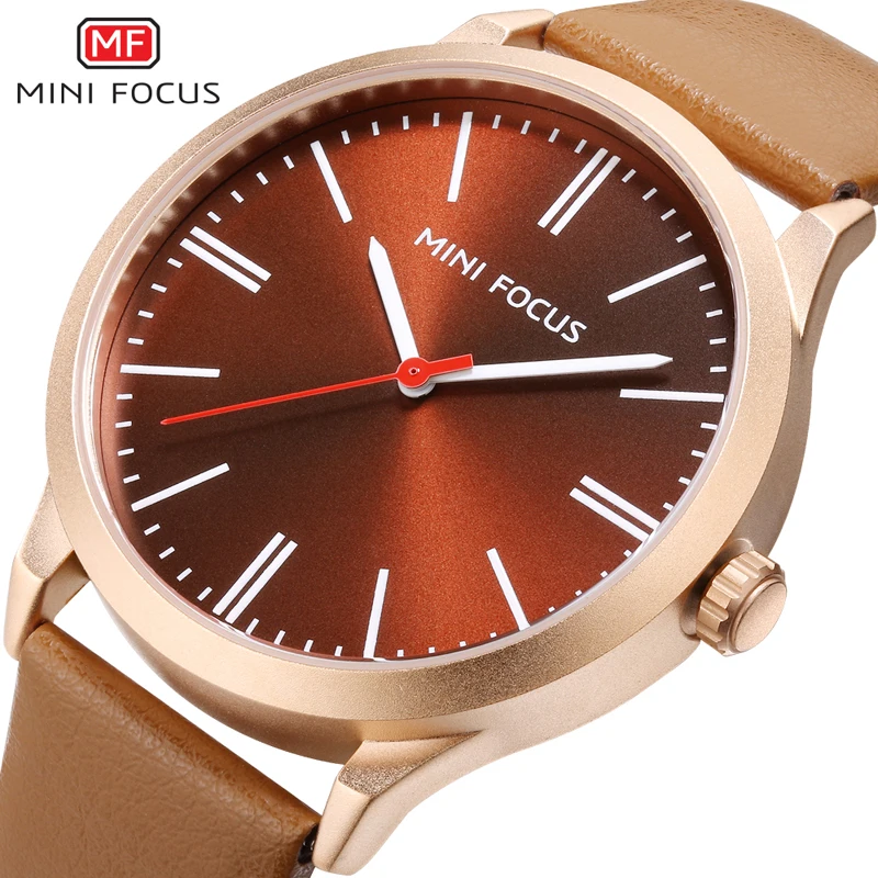 

High Quality Mini Focus MF0058G Men Fashion Business Watch Genuine Leather Strap 3 ATM Waterproof Quartz Watches