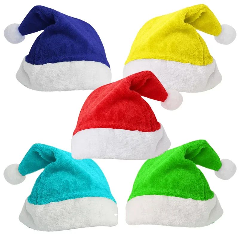 Rot, grün, gelb, blau, Weihnachtsmütze mit Samtrand für Erwachsene und Kinder, Schneemann, Elch, Weihnachtsmann, Hutdekoration, Neu, 2025