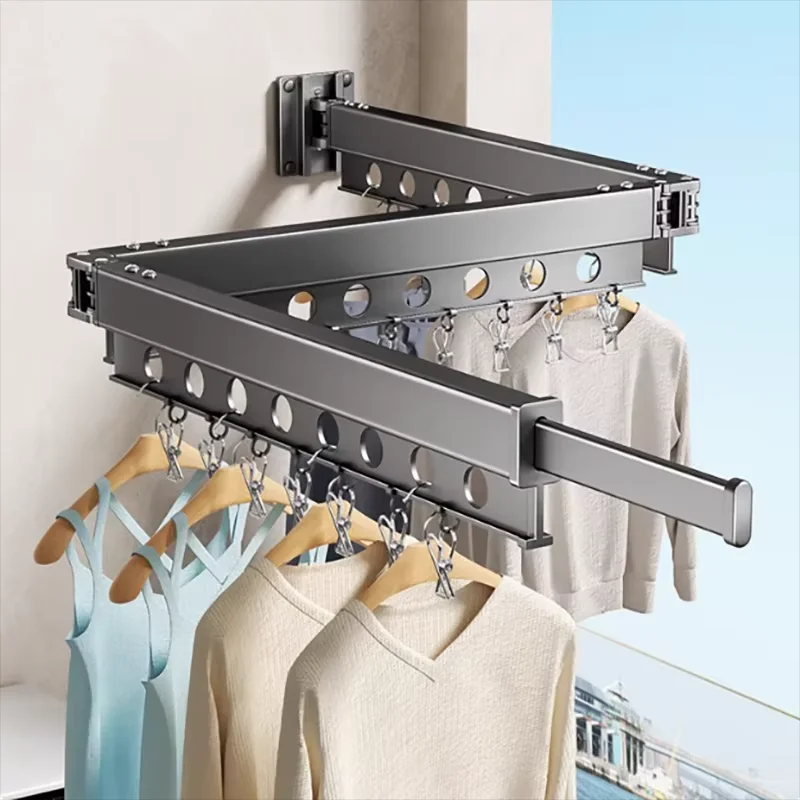 Hole-Free Folding Clothes Drying Rack Invisible Telescopic Wall-Mounted Drying Artifact Balcony Telescopic Clothes Drying Rod