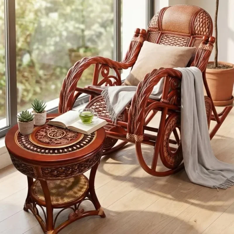 Living Room Real Vine Can Sit Rattan Chair Coffee Table Adult Home Balcony Courtyard Lazy Leisure Rocking Chairb21