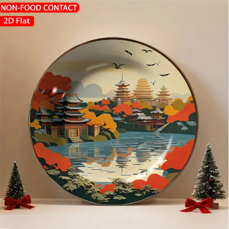 1pc Modern Asian Pagoda Orange Ceramic Plate Non-food Contact, Home Desk Ornaments, Living Room and Bedroom Decorations,