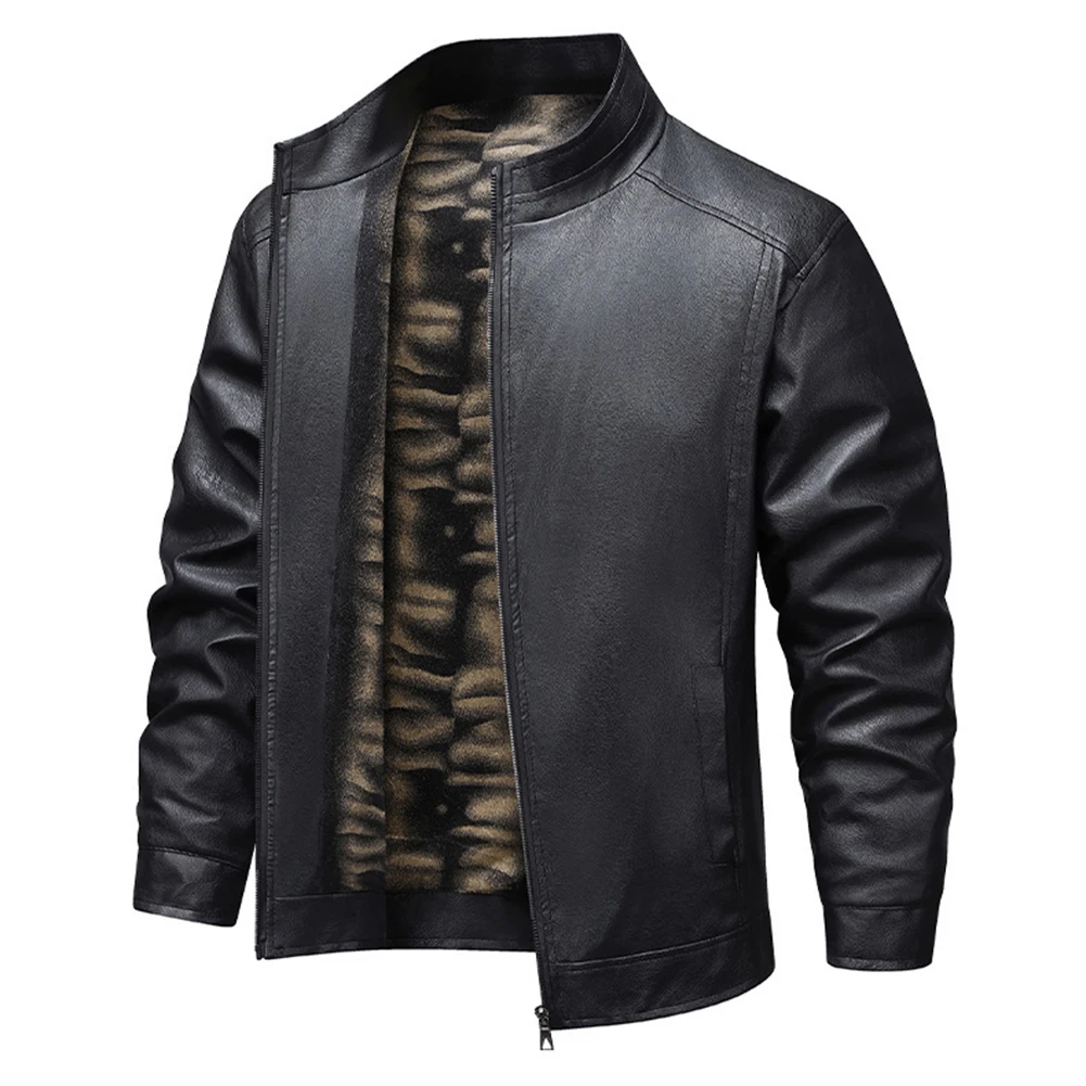 

Men's Motorcycle Leather Jacket with Thin Velvet Lining Zipper Closure and Windproof Design for Casual and Street Style