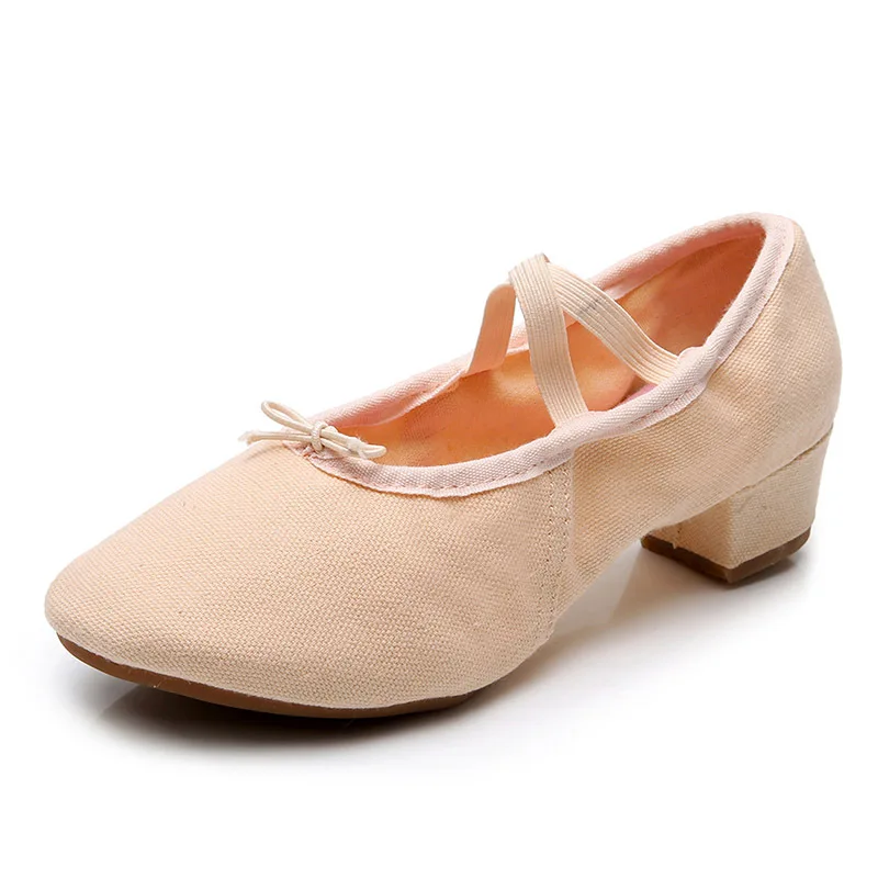 Scarpe da ballo da donna con tacco 3 cm Suola morbida in tela Comode scarpe da ballo elastiche resistenti all'usura leggere e traspiranti