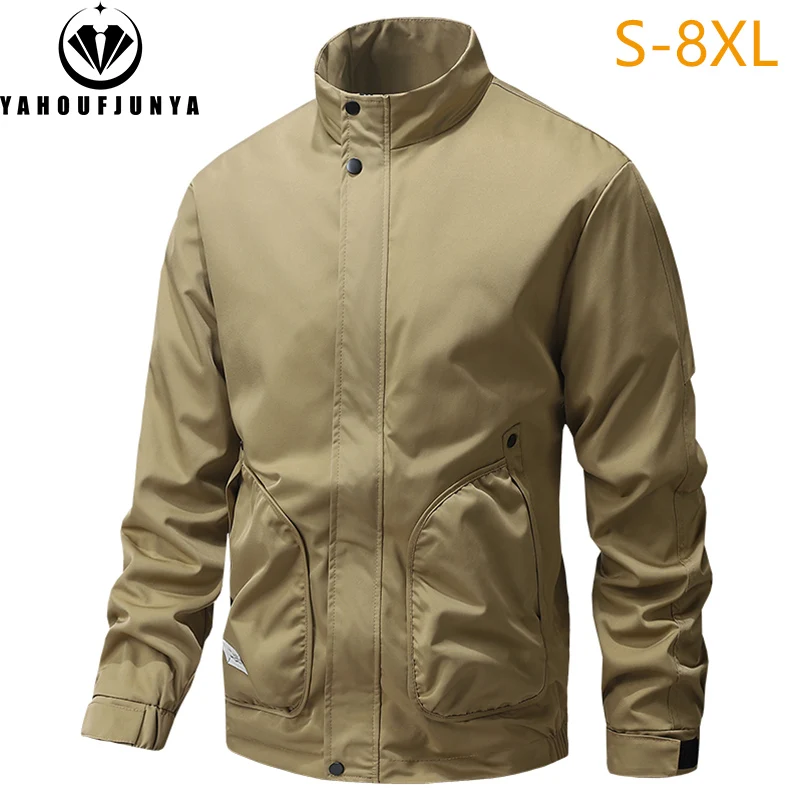 

8XL New Autumn Men Loose Solid Stand Collar Large Size Jacket Men Many Pocket Outdoor Windproof Leisure Fashion Jacket Male Coat