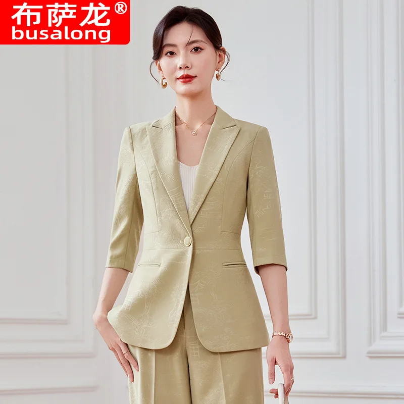 

Green printed blazer for women2025Spring and Summer New High-End Fashionable Commuter Mid-Sleeve Blazer Set