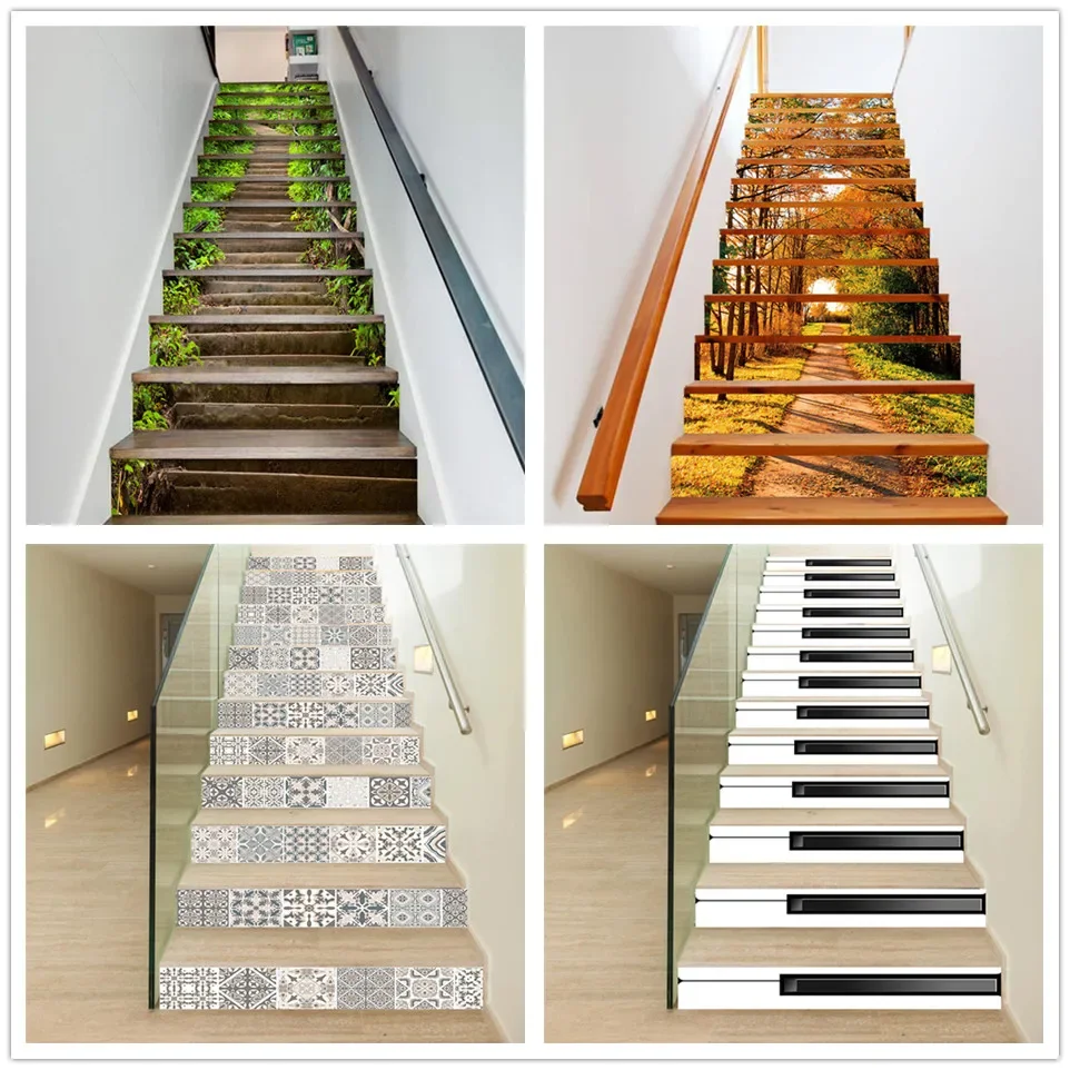 

13pcs Self Adhesive PVC Staircase Decoration Stickers 3D Landscape Wallpaper Home Decor Stair Decal Waterproof DIY Stairs Murals