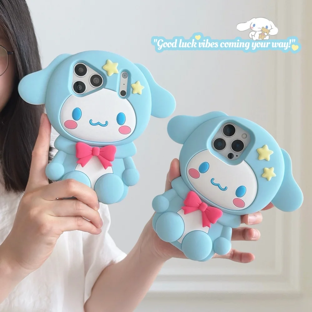 Niedliche Cartoon 3D Cinnamoroll Silikon-Handyhülle für iPhone 17 13 Pro Max 16 E 15 14 Plus Sanrio Stoßfeste Schutzhülle Weiche Abdeckung