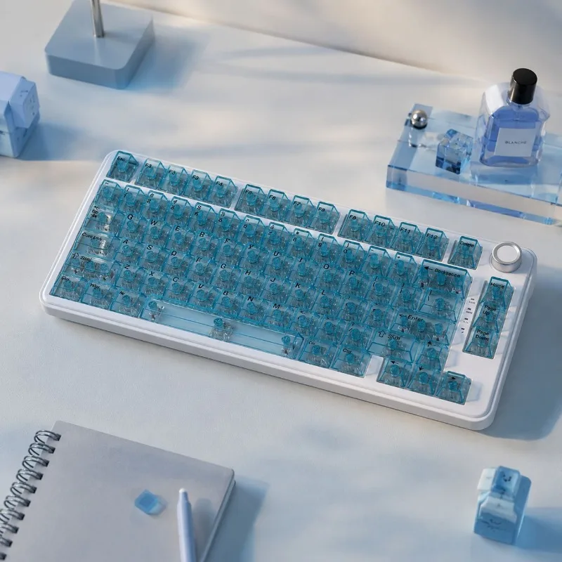 Blue fully transparent keycap factory engraved small set of 130 key PC mechanical keyboard magnetic axis