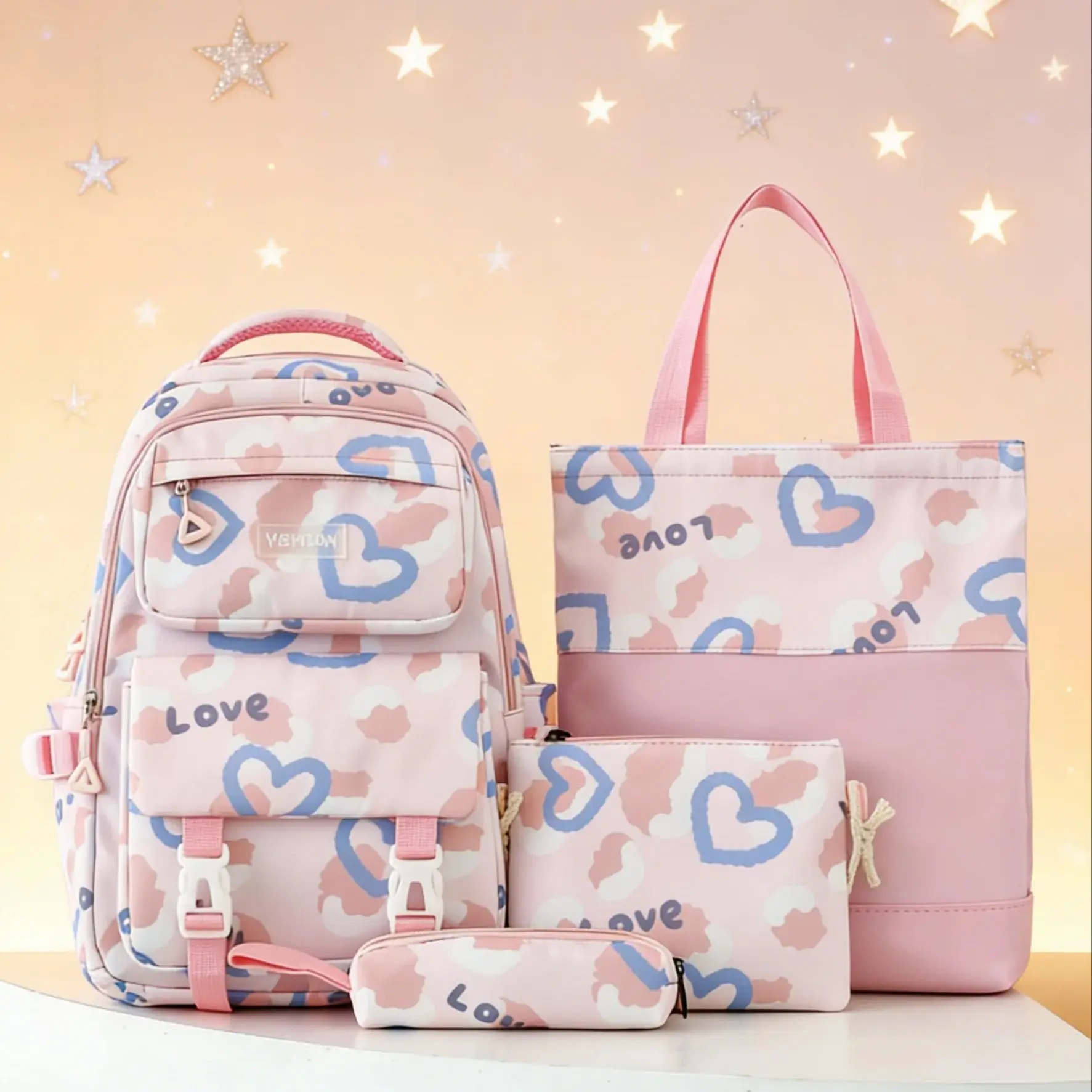 

Love Full Print Four-Piece Set - Backpack Handbag Crossbody Bag Pencil Case for Daily Use School And Travel