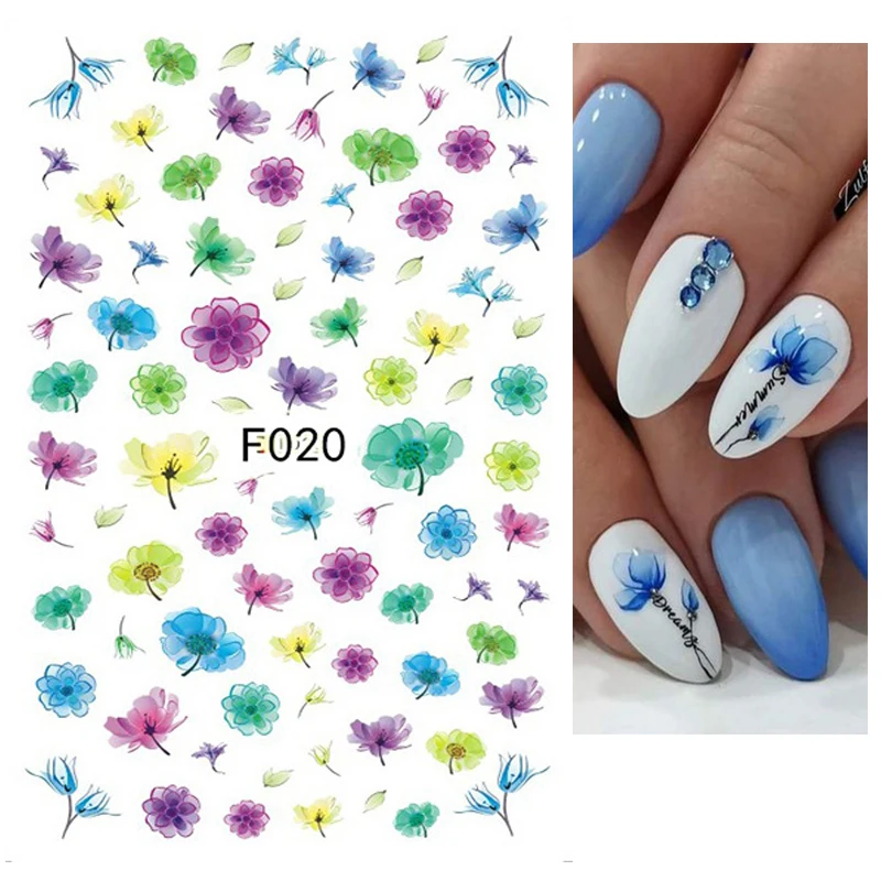 1PCS Colorful Season Flower Series Nail Stickers Rose Tulip HD Stickers Exquisite and Not Easy to Detach Nail Art Decorations