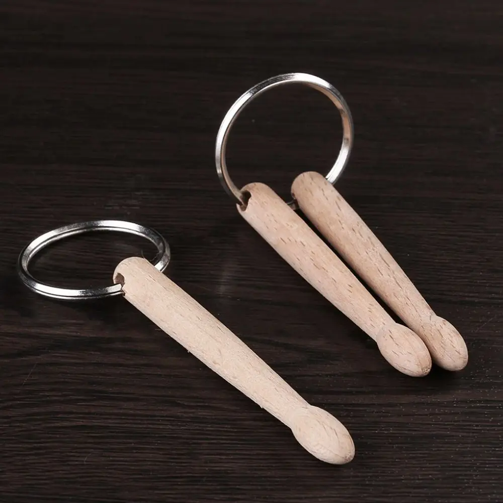 NEW Wood Drumsticks Keychain Metal Gift Drumstick Grommets Mini Percussion Key Ring