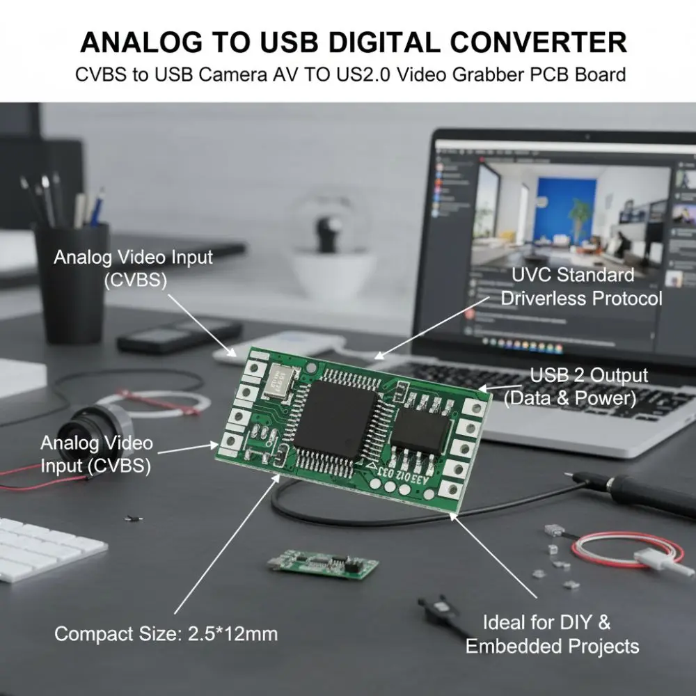 CVBS to USB Video Signal Converter 1080P Versatile Analog to Digital Converter Low Latency Camera Module Converter