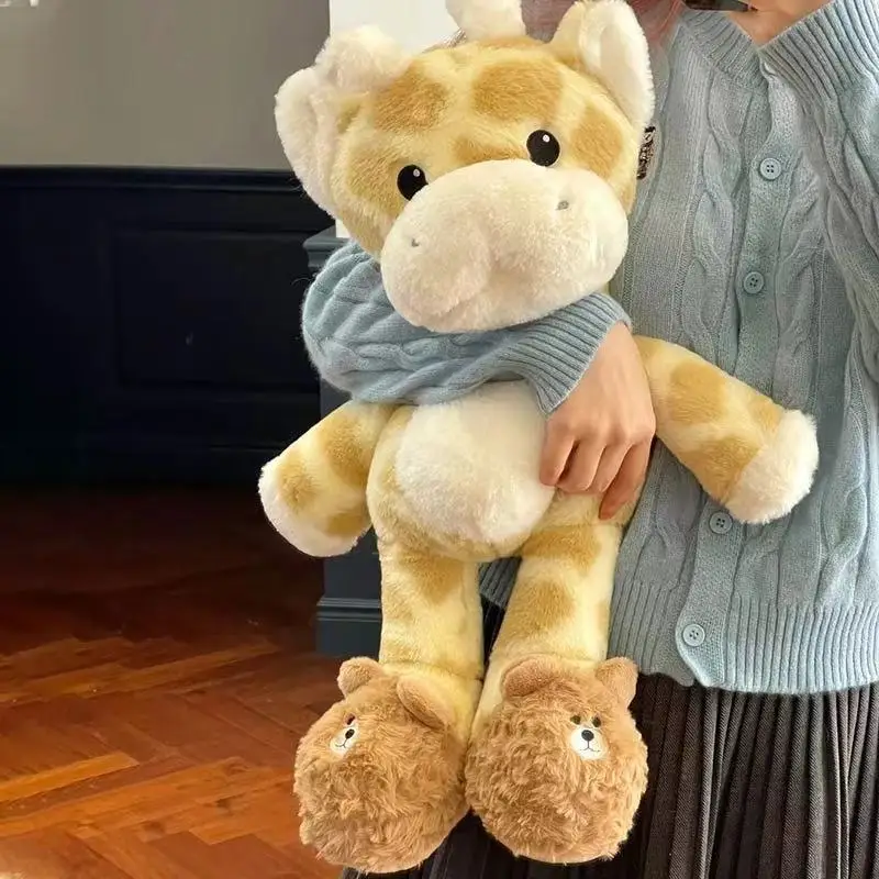 Pluizige Giraffe Baby Eetlust Knuffels Schattige Dieren Zachte Herten Baby Slapen Pluche Pop Meisjes Knuffel Kussen Kawaii Room Decor