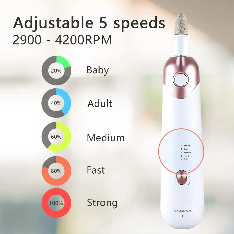 Kit eléctrico de manicura y pedicura con lima de uñas eléctrica para uñas naturales y uñas gruesas, herramientas de amortiguación para recortador de manos y pies