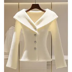 Design Slim Bodycon Sweater Women Thin Long Sleeve Y2k Clothing 2000s American Vintage Jumper Female Pure Color Korean Pullover