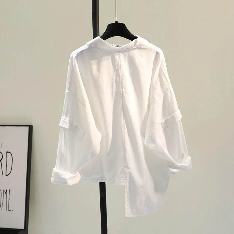 ZURICHOUSE-camisa Irregular de manga larga para mujer, blusa holgada informal con Bolsillo grande y letras bordadas, Top blanco, primavera y verano