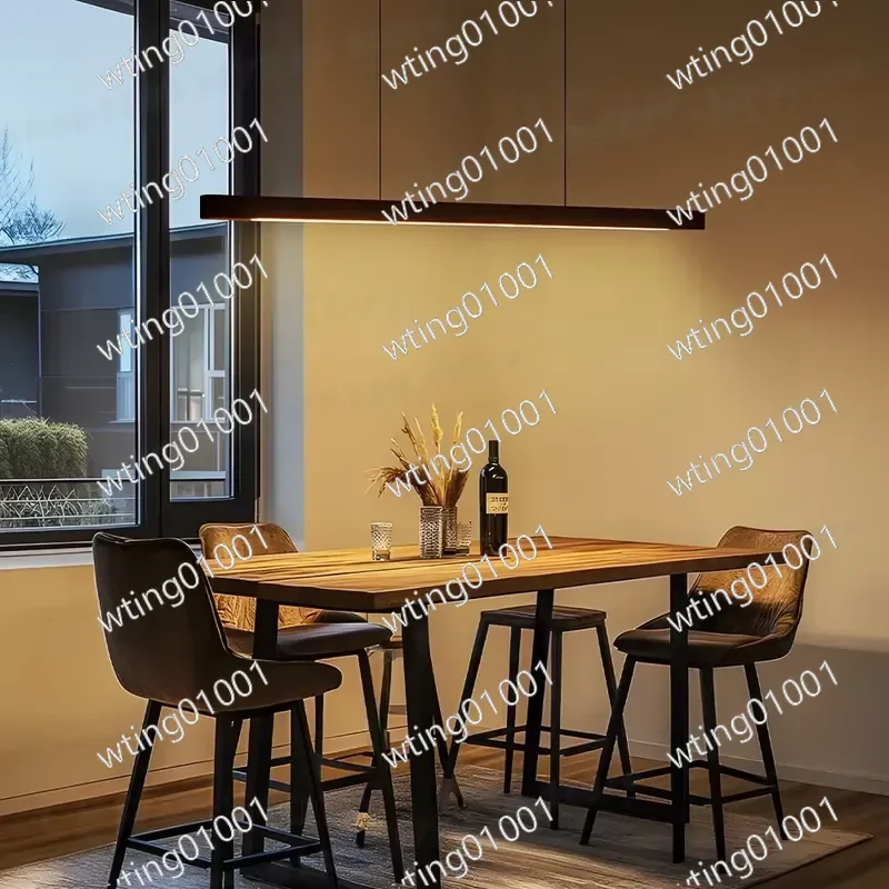 for Modern Linear Wood Pendant Light LED Hanging Lamp Long Kitchen Island Fixture for Dining Room Living Area Office Decor