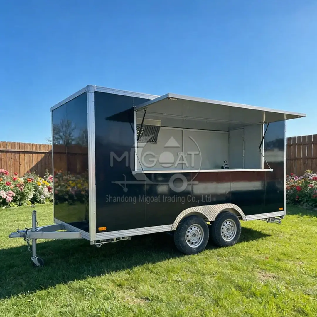 Black Stainless Steel Dual Axle Towable Mobile Kitchen Food Truck Night Market Vending Cart for Business Use
