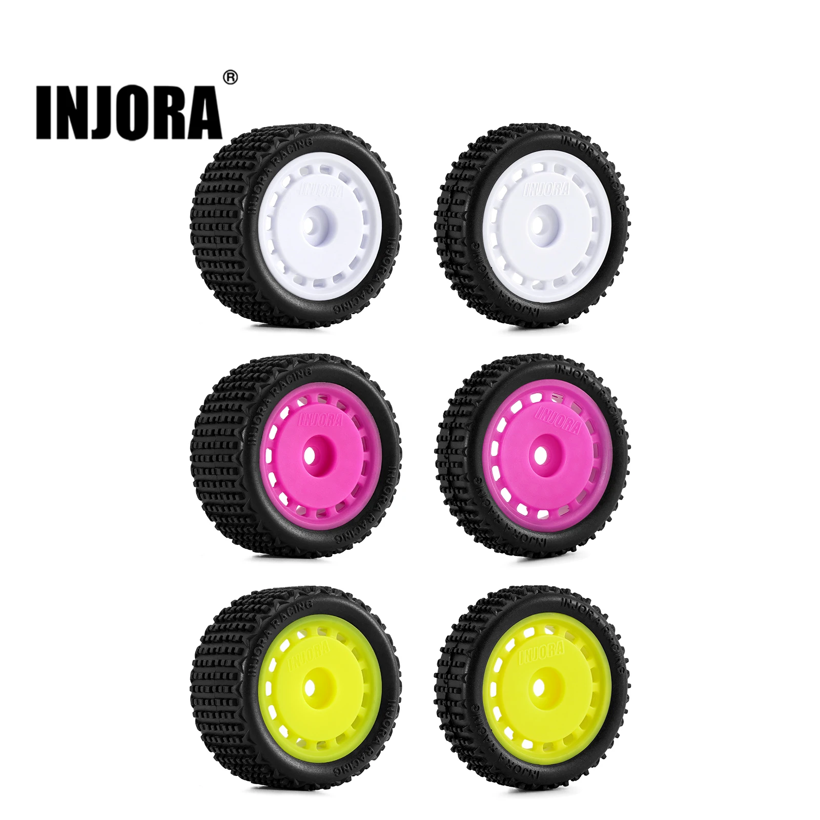 INJORA Pre-mounted Pin Buggy Tires & Wheels for 1/24 Losi Micro-B 1/28 Losi Micro-T