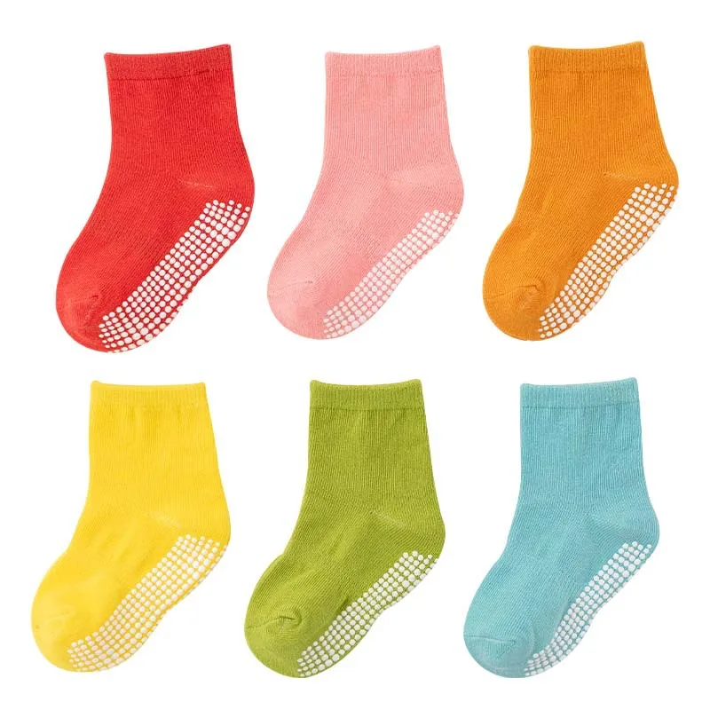 6 Pairs/lot Crew Grip Socks -Cozy Warm Non Slip Socks - Baby Toddler Infant Newborn Kids Boys Girls Cotton Socks