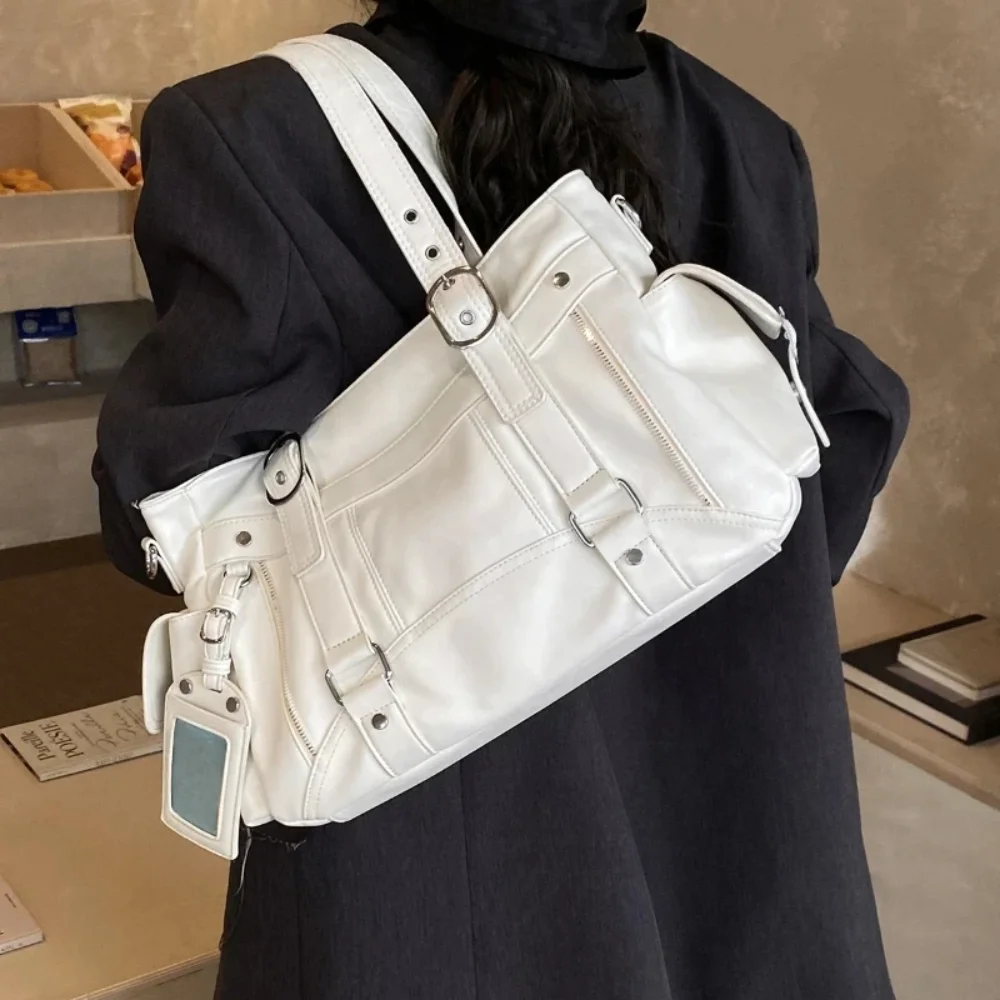 2026 Trendy Sweetcool Large Capacity Tote Bag Versatile Simple Commuting Women Handbag Shoulder Crossbody Bag Retro Biker Style