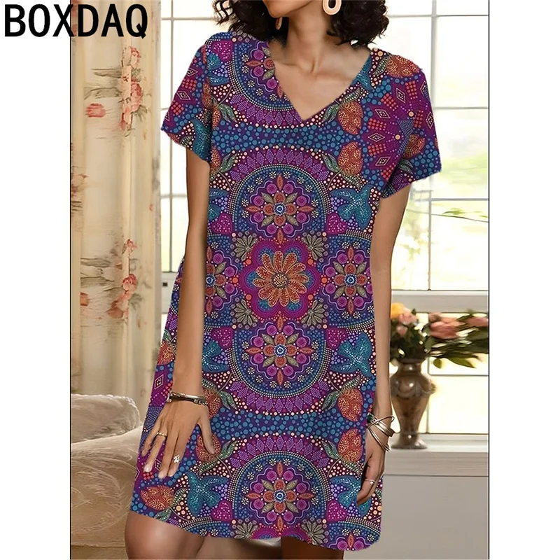 

3D Colorful Digital Elements Cashew Pattern Print Dress Summer Short Sleeve O-neck Casual A-Line Dress Oversized 6XL Vestidos