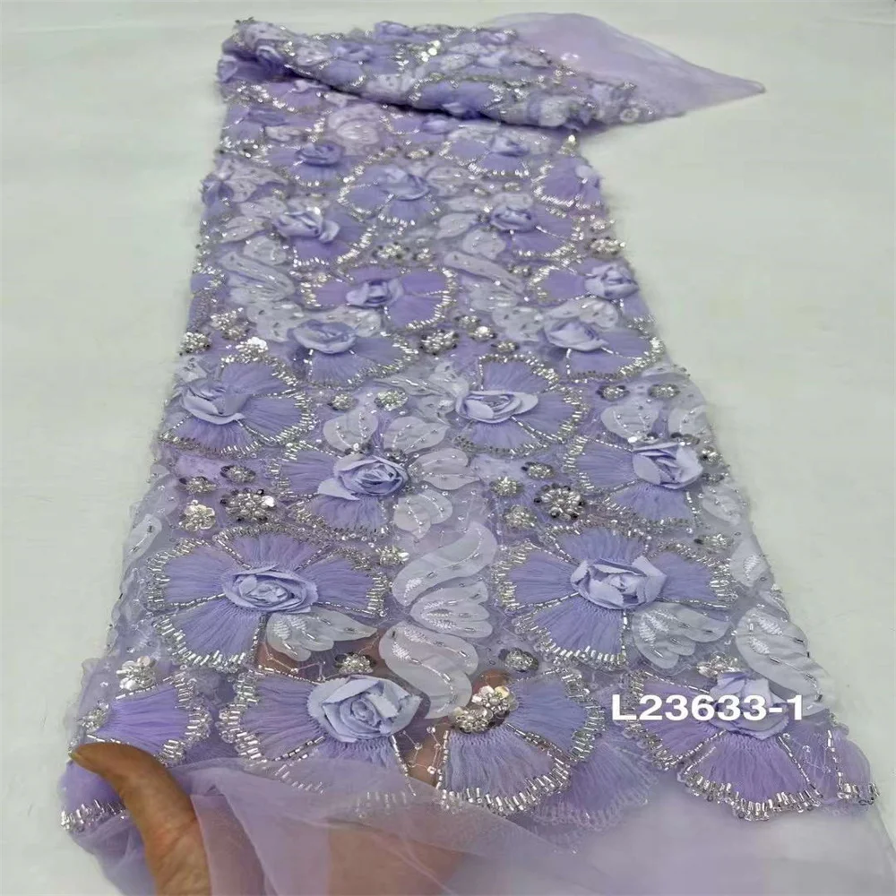 Tessuto di pizzo con paillettes africane 2024 di alta qualità ricamo sposo in rilievo nigeriano francese 3D fiori pizzo di Tulle per abiti da sposa